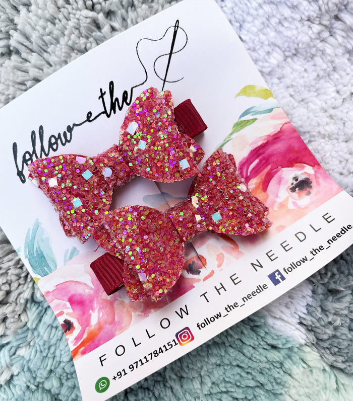 Faux Leather Glitter Sprinkle Pair Bows