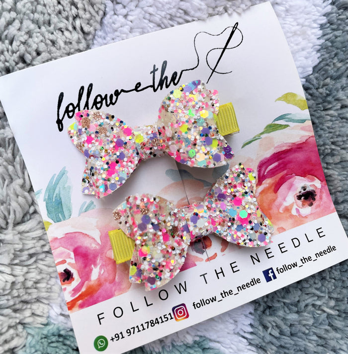 Faux Leather Glitter Splash Pair Bows