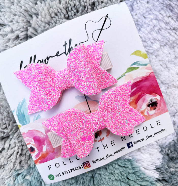 Faux Leather Glitter Pair Bows