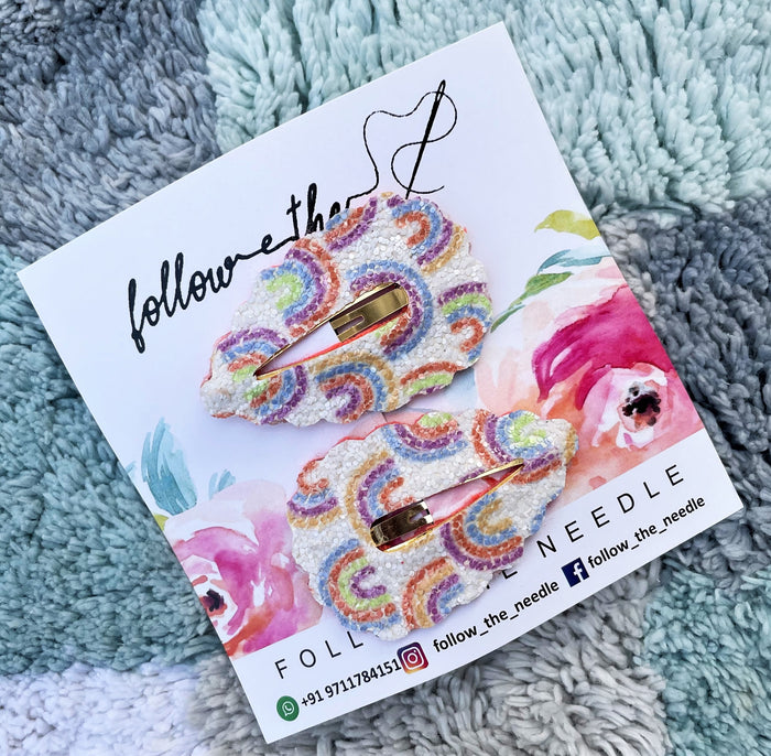 Faux Leather Rainbow Glitter Snap Pins