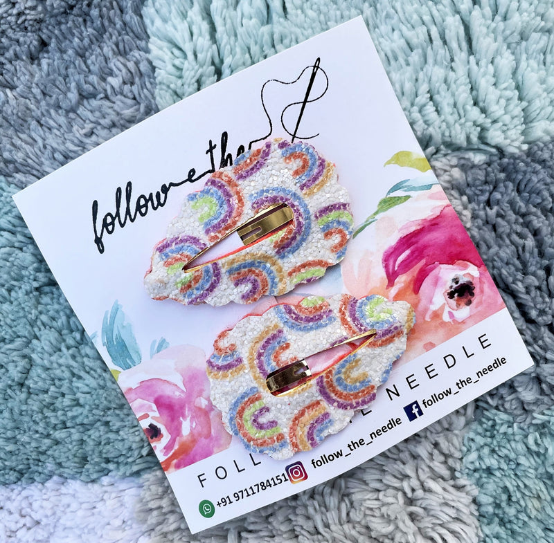 Faux Leather Rainbow Glitter Snap Pins