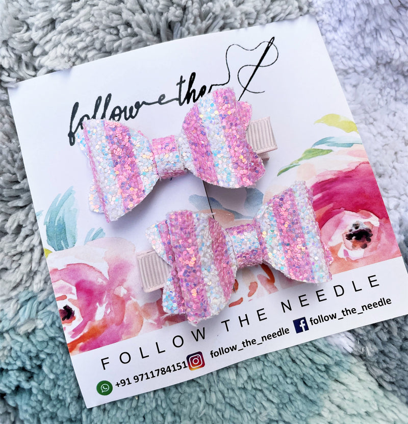 Faux Leather Glitter Stripe Pair Bows