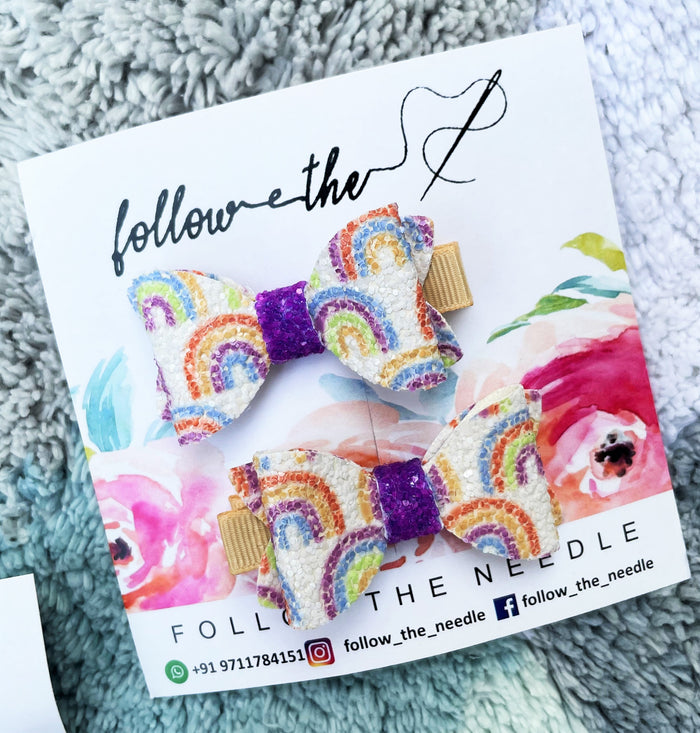 Faux Leather Glitter Rainbow Hairbow