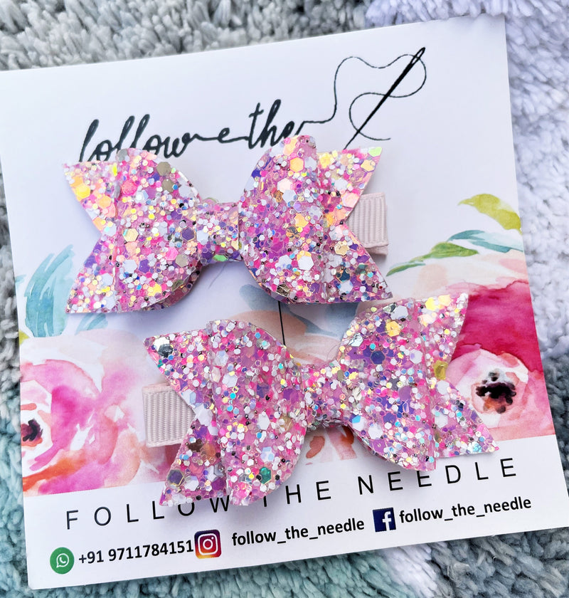 Faux Leather Glitter Snowflake Pair Bows