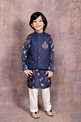 Embroidered Motif Nehru Jacket with Mughal Print Kurta & Pant Set