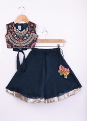 DARK BLUE HEAVY GOTA AND THREAD EMBROIDERY BLOUSE WITH GHAGARA SET