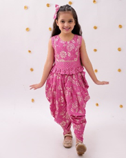 Khilkhilahat Pink Top and Dhoti Set For Girls
