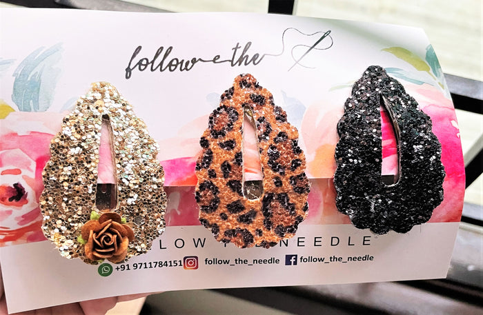Faux Leather Glitter Snap Pins