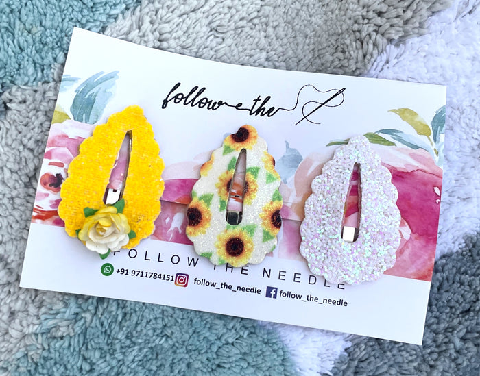 Faux Leather Sunflower Glitter Snap Pins Set of 3