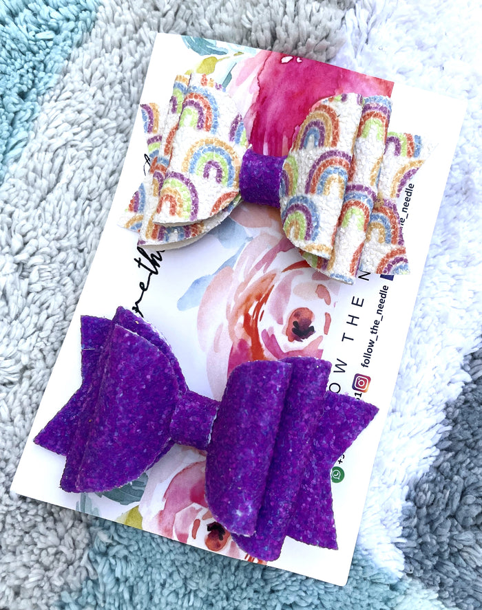 Faux Leather Rainbow Hairbow Set of 2