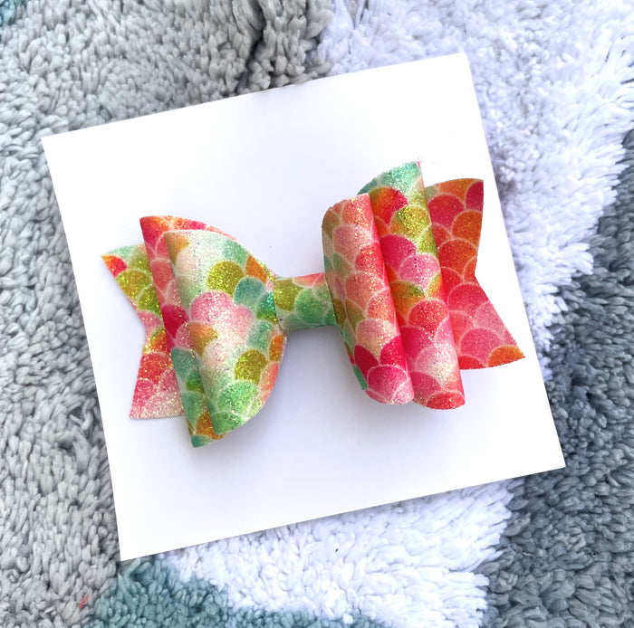 Faux Leather Mermaid Scale Hairbow