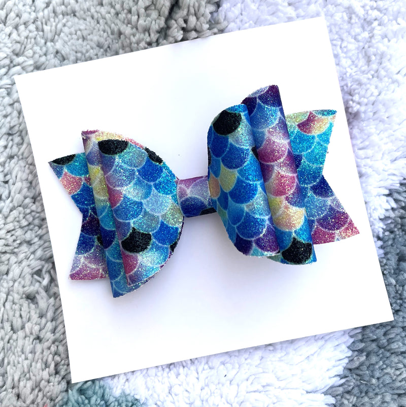 Faux Leather Mermaid Scale Hairbow