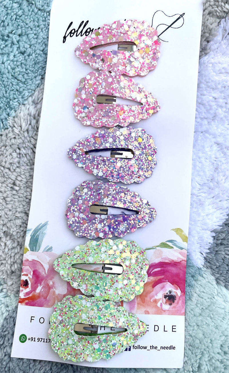 Faux Leather Princess Glitter Bows Set of 6