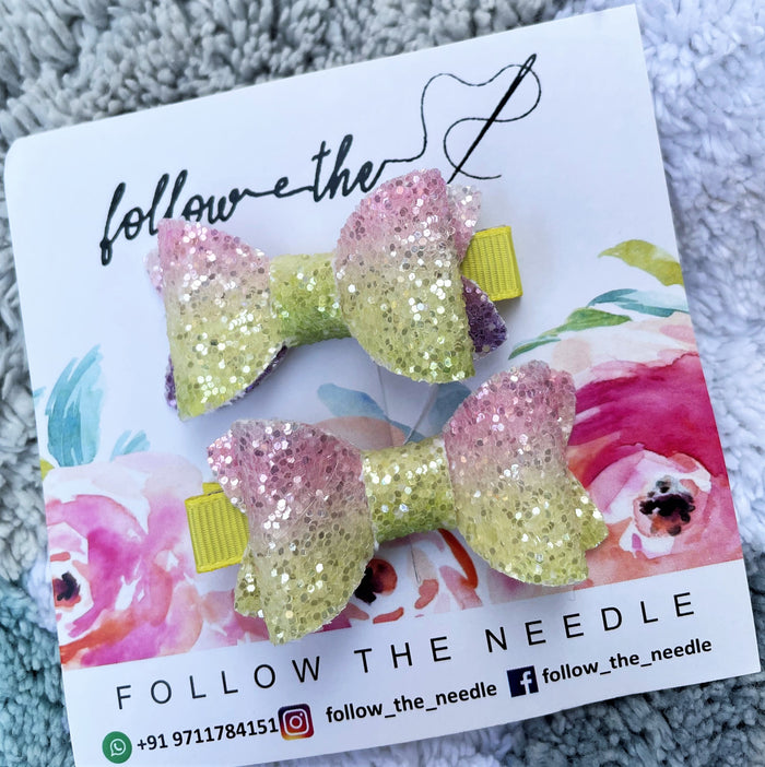 Faux Leather Glitter Shaded Pair Bows