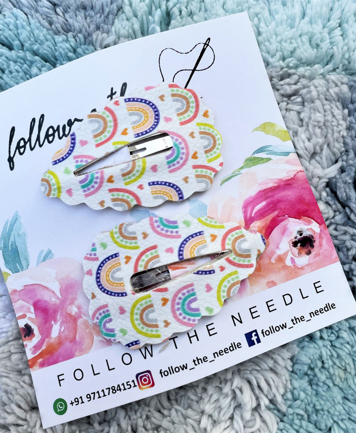 Faux Leather Printed Rainbow Snap Pins Set of 2