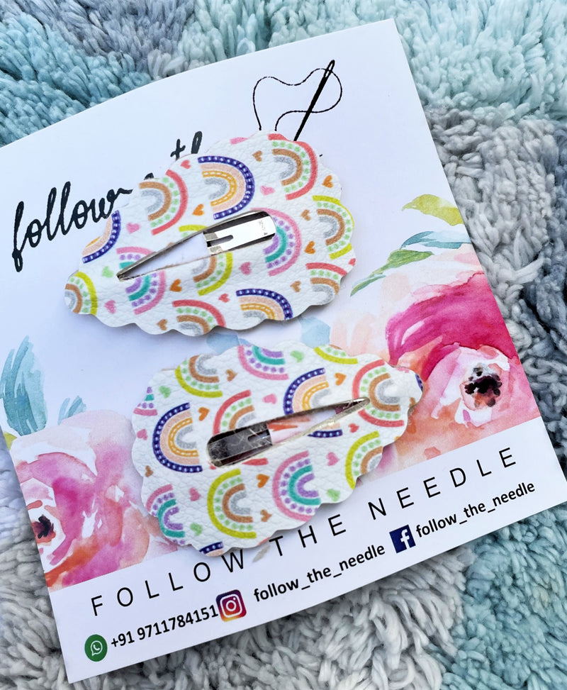 Faux Leather Printed Rainbow Snap Pins Set of 2