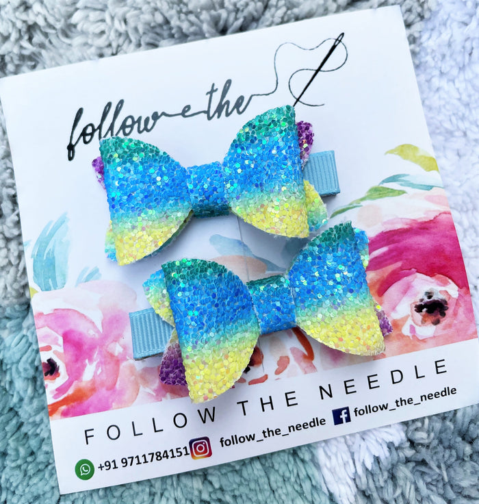 Faux Leather Glitter Shaded Pair Bows