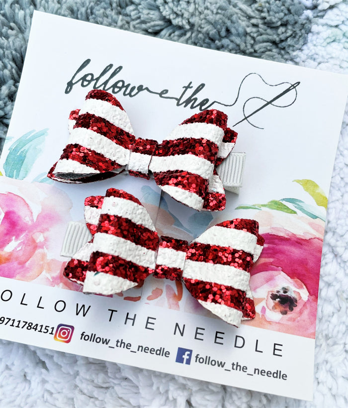 Faux Leather Glitter Stripe Pair Bows