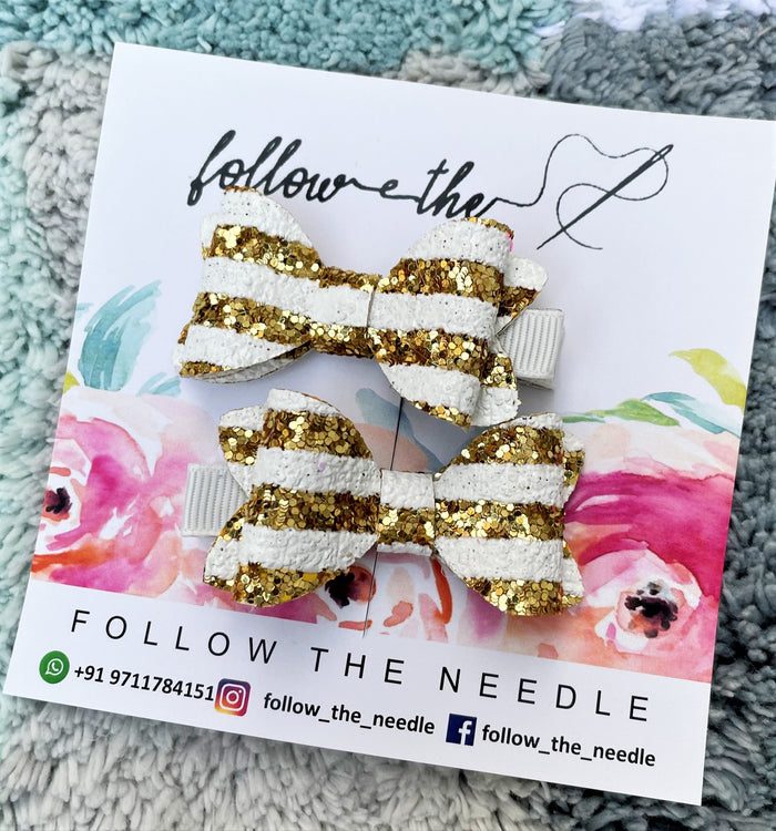 Faux Leather Glitter Stripe Pair Bows