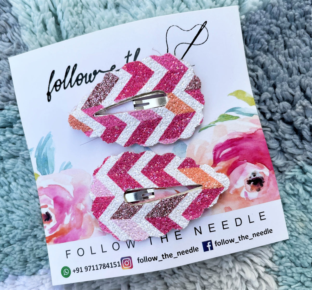 Faux Leather Zig Zag Glitter Snap Pins Set of 2