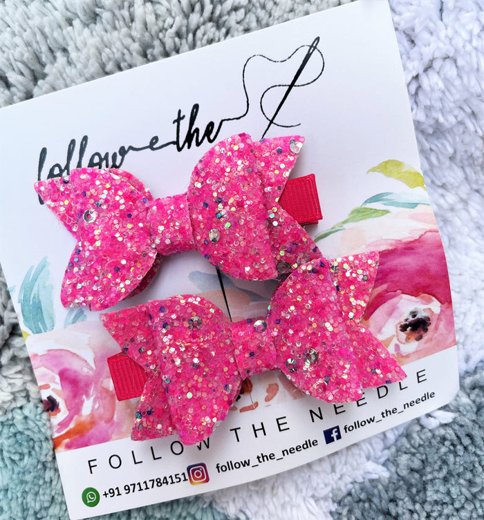 Faux Leather Glitter Sequins Pair Bows