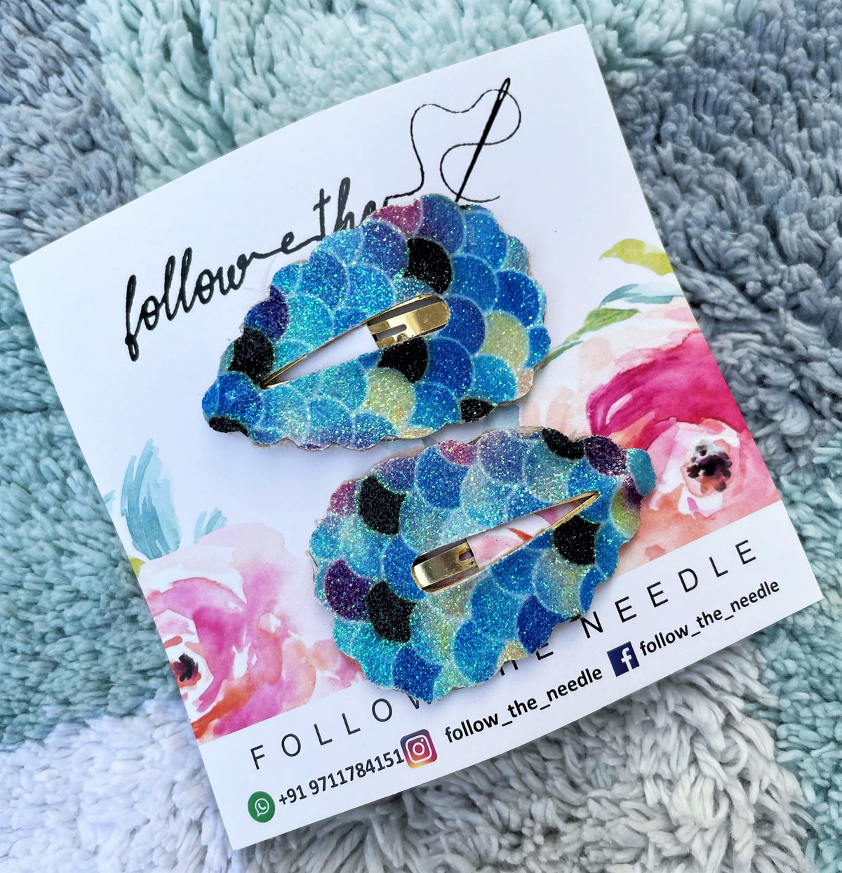 Faux Leather Mermaid Glitter Snap Pins Set of 2