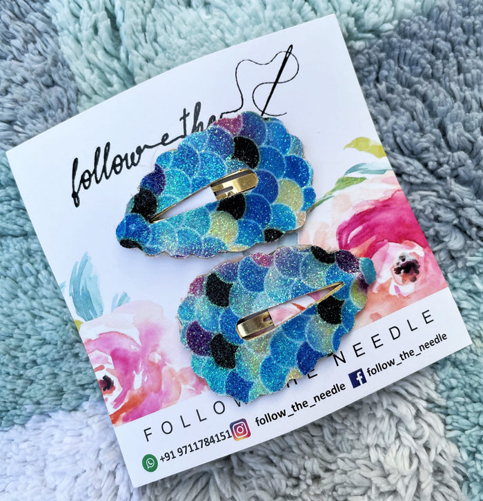 Faux Leather Mermaid Glitter Snap Pins Set of 2