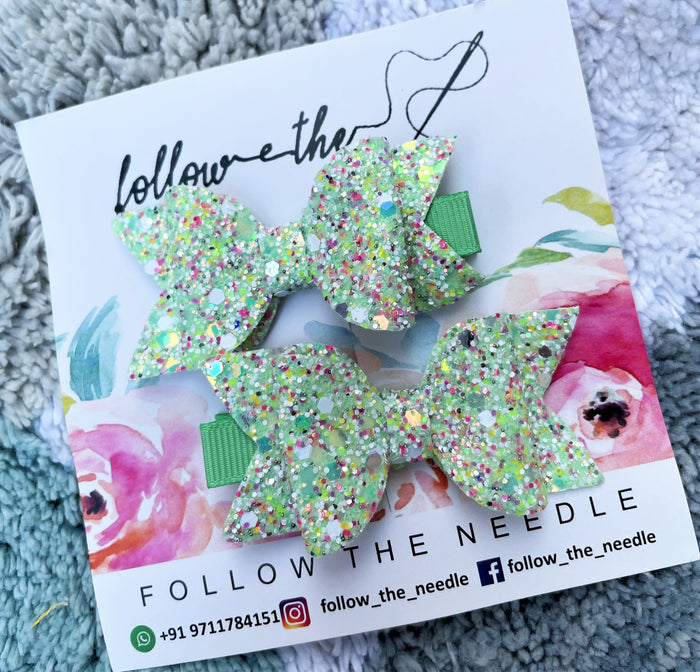 Faux Leather Glitter Snowflake Pair Bows