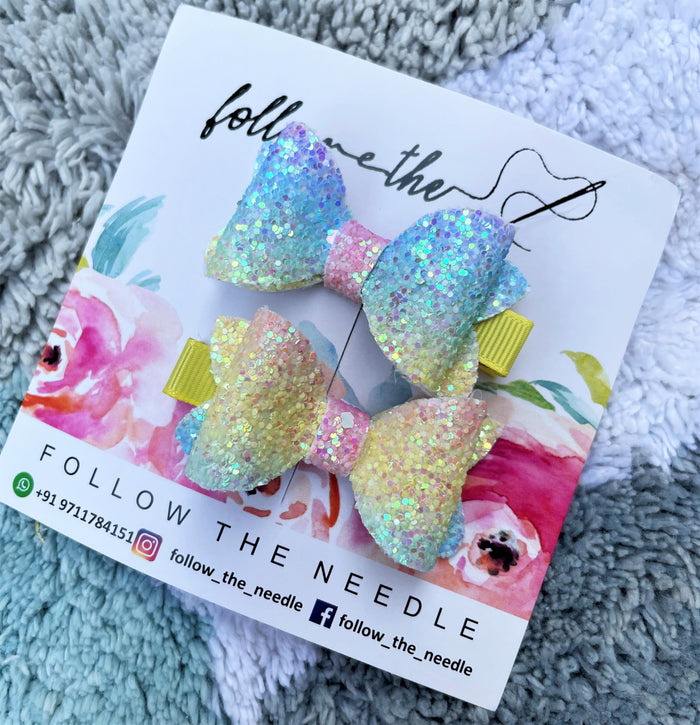 Faux Leather Glitter Unicorn Pair Bows