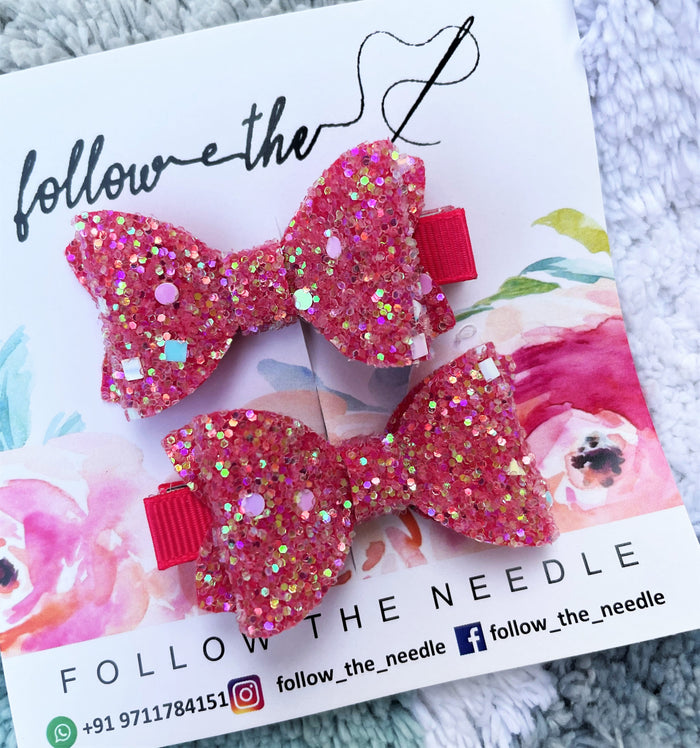 Faux Leather Glitter Sprinkle Pair Bows