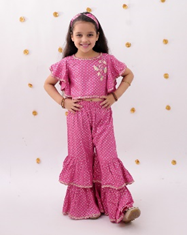 Khilkhilahat Pink Crop Top and Flare Pant Set For Girls