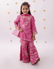 Khilkhilahat Pink Kurta Sharara With Dupatta Set For Girls