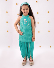 Khilkhilahat Green Kurta Dhoti Set For Girls