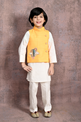 Embroidered Motif Nehru Jacket with Mughal Print Kurta & Pant Set