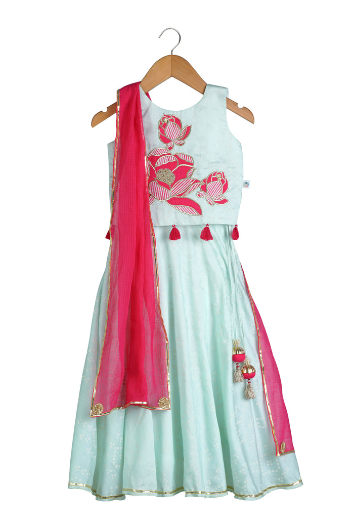 Bandhej Lehenga With Floral Embroidery