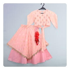 Pink Ghaghra Foil Print With Embroidered Blouse