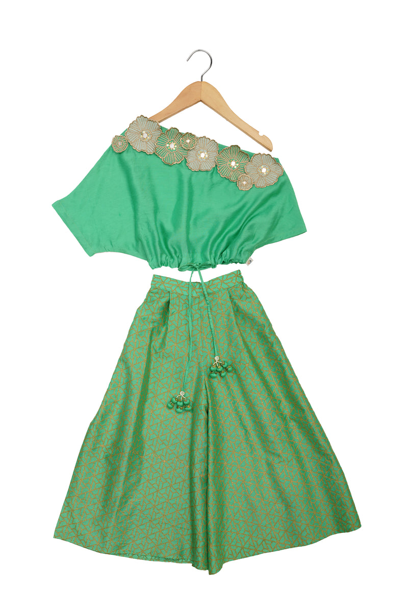 3D Floral Off Shoulder Blouse & Palazzo Set